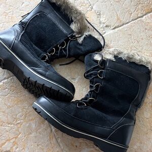 Black Boots with Fur Trim